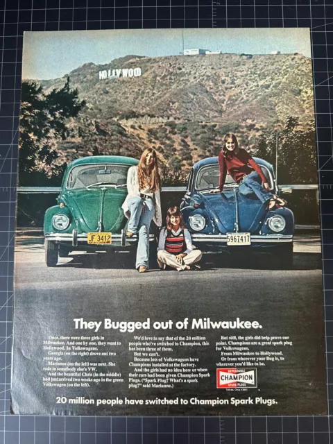 Vintage 1972 Volkswagen Champion Spark Plugs Print Ad