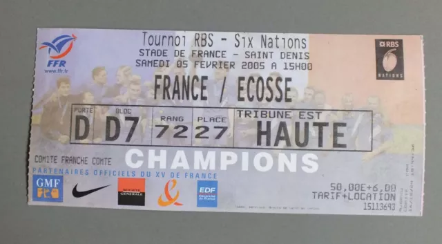 Ticket - Billet De Rugby - France Ecosse - Six Nations - 5 Fevrier  2005