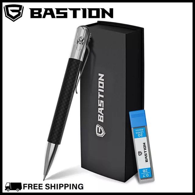 BASTION MECHANICAL PENCIL 0.7MM Carbon Fiber Stainless Steel Body Bolt Action