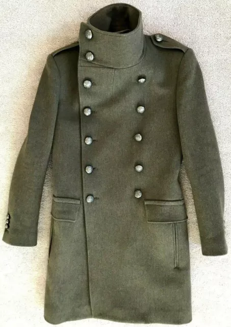 BALMAIN x H&M DOUBLE BREASTED WOOL MILITARY OLIVE COAT NWOT! 36R 46