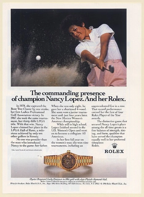 1992 LPGA Golf Champ Nancy Lopez Rolex Oyster Perpetual Lady Datejust Print Ad