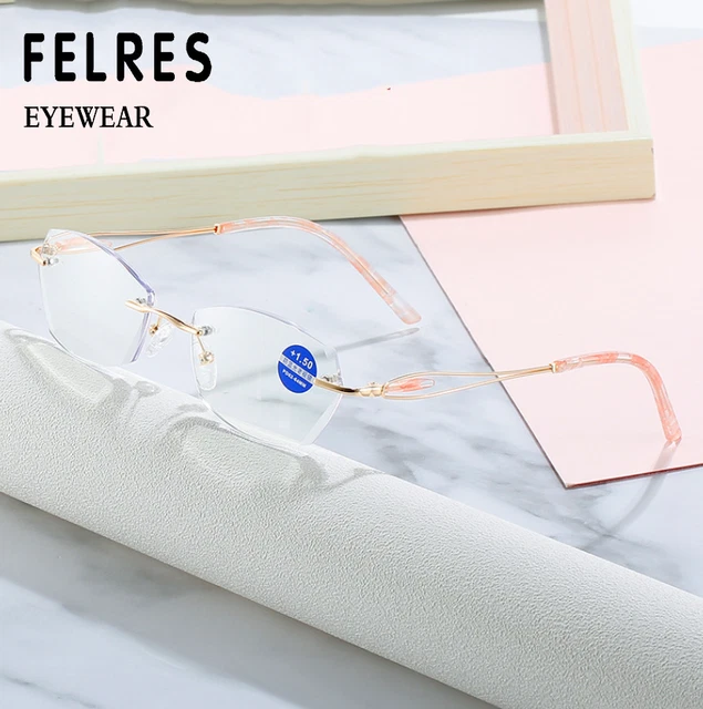 Metal Rimless Square Anti Blue Light Reading Glasses Women Classic Retro Glasses
