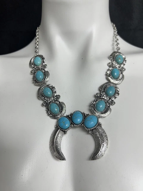 NWT - Natural Squash Blossom Turquoise Southwestern Native Style Necklace #1