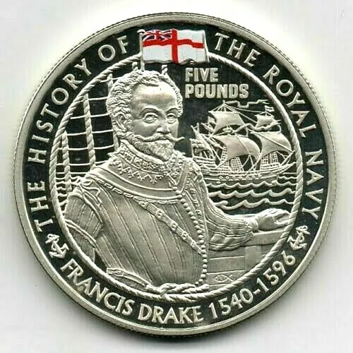 Rare Jersey 5£ 2003 - Elizabeth Ii Sir Francis Drake Silver Coin In Capsule