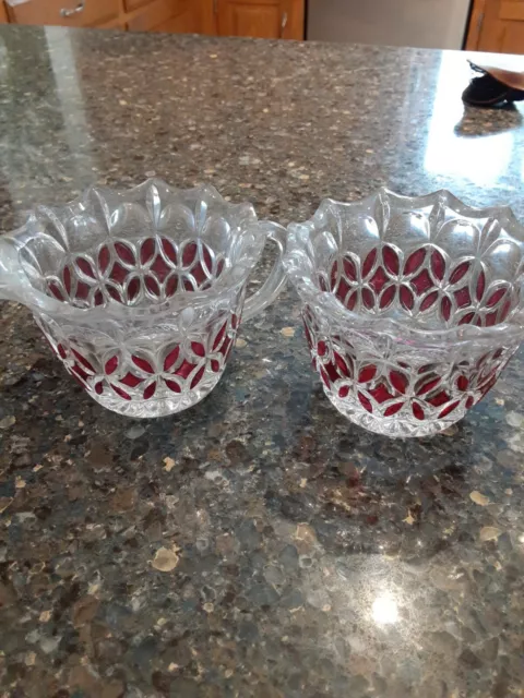 Authentic Hofbauer Collection German Crystal Cream and Sugar Set with red petals