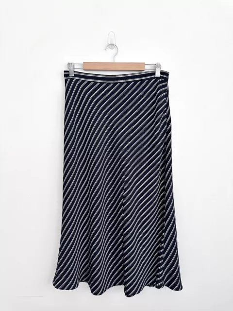 Veronika Maine Navy & White Striped Faux Wrap A-line Midi Skirt Size 12