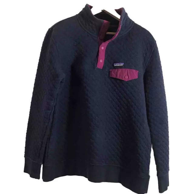 PATAGONIA SNAP-T PULLOVER Womens Large Navy Blue Organic Cotton Quilted ...