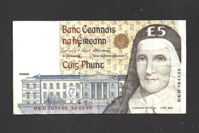 5 Pounds  Vg  Banknote From  Ireland 1997  Pick-75