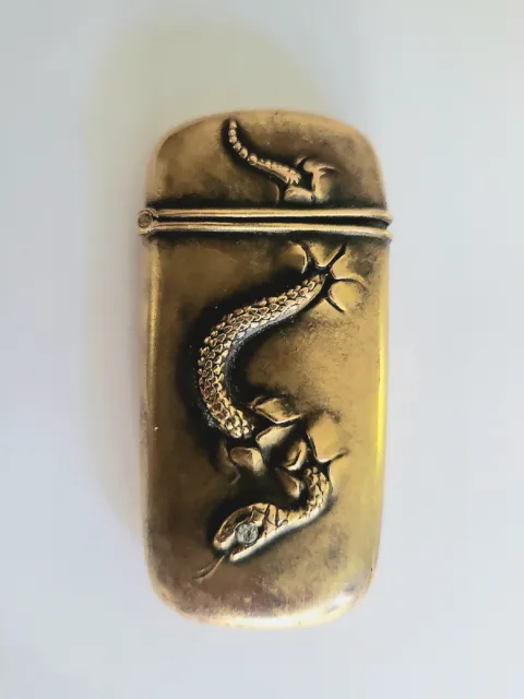 Antique 1900s Gold Match Safe Howard And Cockshaw Snake Diamond Vesta Case