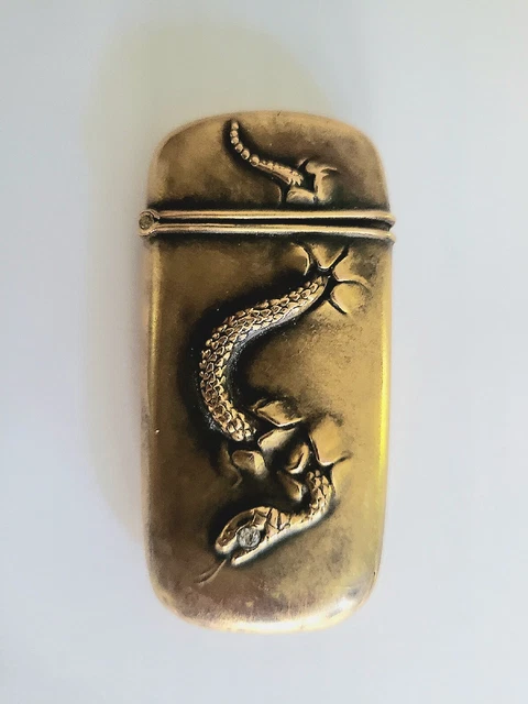 Antique 1900s Gold Match Safe Howard And Cockshaw Snake Diamond Vesta Case Antique 1900s Gold Match Safe Howard And Cockshaw Snake Diamond Vesta Case