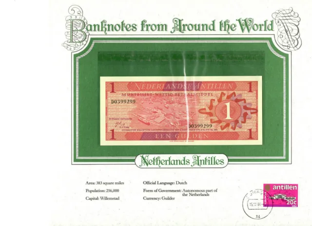World Banknotes Netherlands Antilles 1970 1 Gulden UNC P 20a Fancy # D0399299
