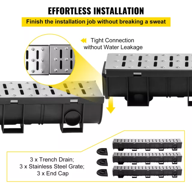 VEVOR Metal Driveway Drain Grate Drainage Trench Channel Kit 5.8"x5.2"-3 Pack 3