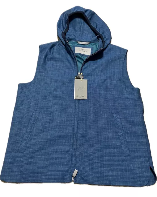 NWT CANALI 1934 - 52(EU)/42 - Blue Check Wool IMPECCABILE Hooded ZipUp Vest $825