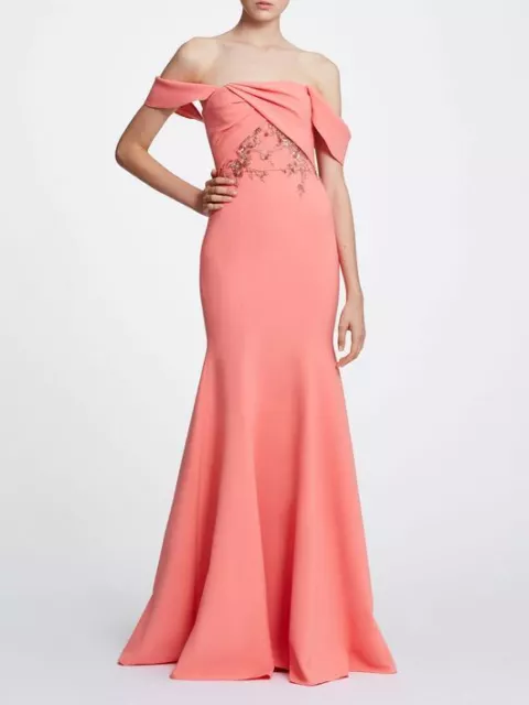 NWT Marchesa Notte Coral Off Shoulder Embellished Crepe Gown Dress 4