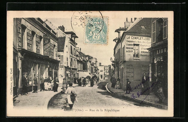 CPA Creil, Rue de la République 1905