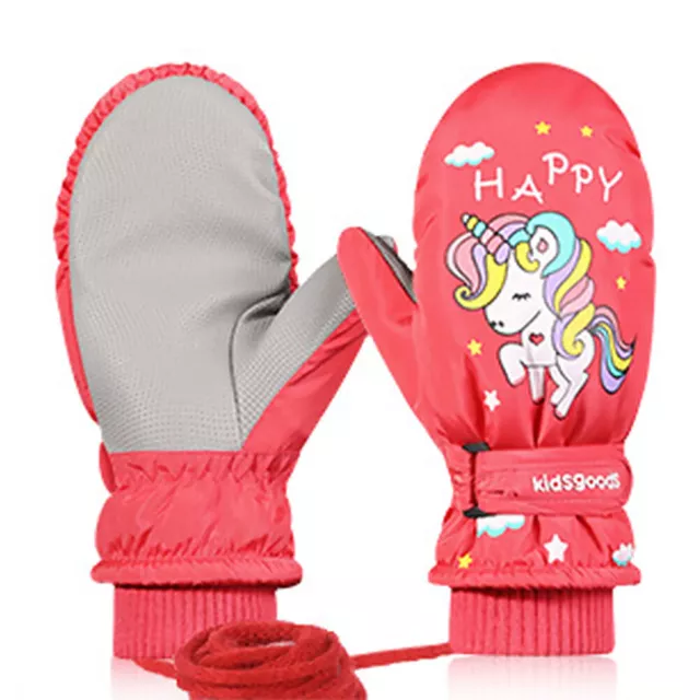 Coral Fleece Children Mittens Unisex Waterproof Winter Kids Skiing Gloves (S)