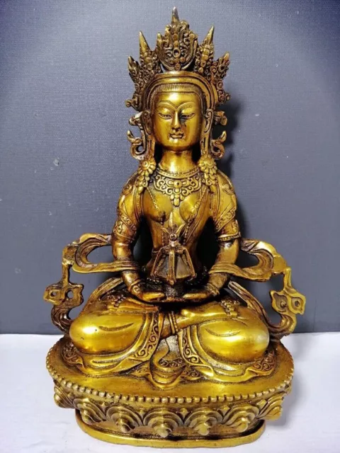 Old Chinese Tibetan Buddhism copper gilt handmade Longevity Buddha statue