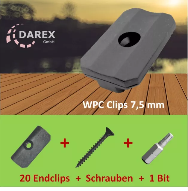 100-2000Stk.WPC Clips Befestigung Klammern7,5mm Montageclip+20 ENDCLIPS+SCHRAUBE
