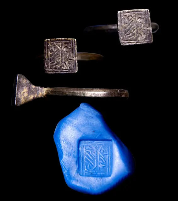 !!! RARE Judaea Holyland IRON AGE Silver Seal Ring Hebrew Aramaic Artifact wCOA