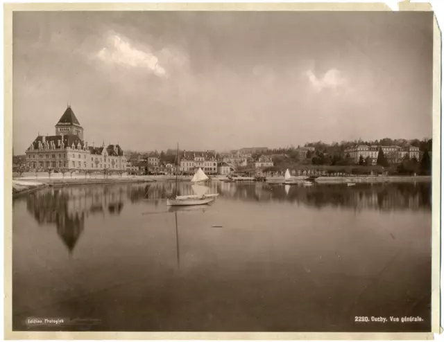 Suisse, Lausanne, Ouchy Vintage print, Photomécanique  20x25  Circa 1890