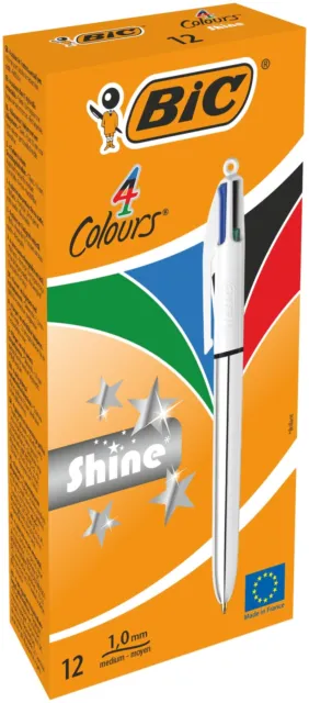 BIC 4Colori Shine, Penne a Sfera a Scatto Multicolore, Punta Media 1mm, Inchiost