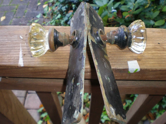Antique glass crystal door knob set hardware refurbished 12 point No chips