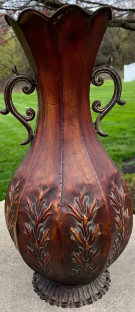 Large Brown Rustic Metal Vase, 18" Tall, Decorative, Home Decor, Excellent Cond