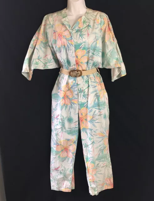 Blowout L.A. Jumpsuit True VINTAGE women 90s Belted Floral Size L To XL USA made