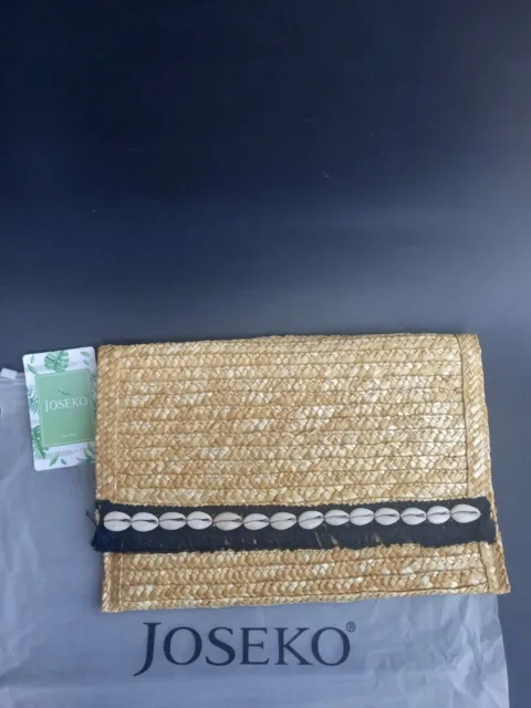 Woman's Straw Clutch Envelope Purse Lined Summer Beach Handbag Seashells 13 X 9"