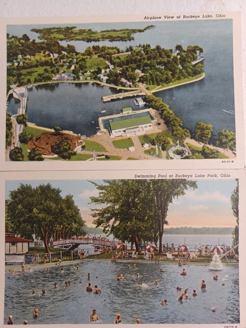 2 Buckeye Lake Park Ohio Postcards- Swimming Pool  Airplane View Unposted