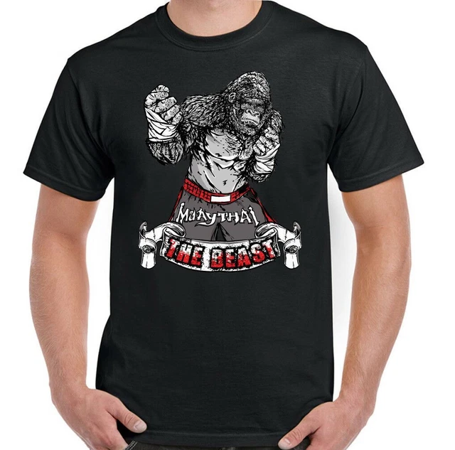 T-shirt Muay Thai Gorilla The Beast da uomo divertente palestra MMA kick boxing top allenamento