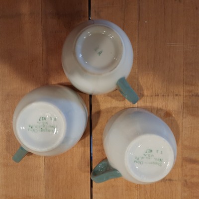 3 VINTAGE SHENANGO China Demitasse Expresso Coffee Cups White and Aqua