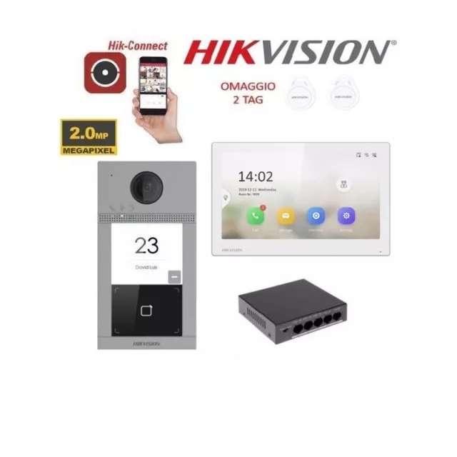 Videocitofono Ip Kit Familiare Hikvision Smart Wifi Poe Monitor 7" Pollici App