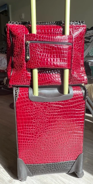 Samantha Brown Burgandy Croco Luggage Set - Carry-on, Tote, and Packing Cubes 8