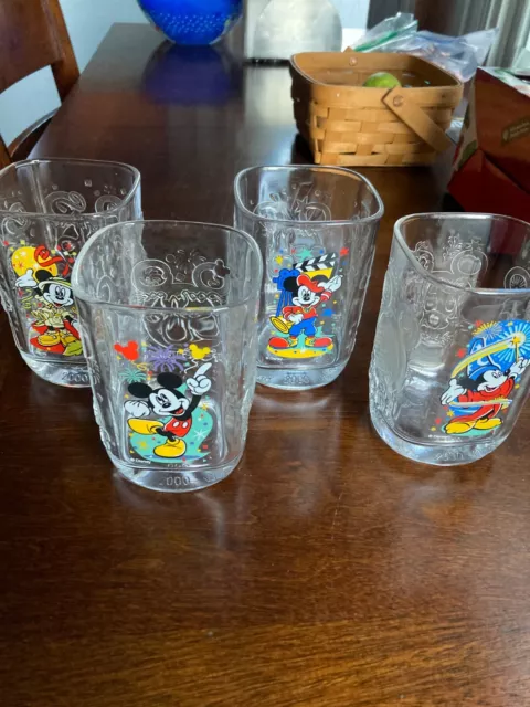 Mickey Mouse Walt Disney World Celebration 2000 Glass Cups Set 2 Millennium