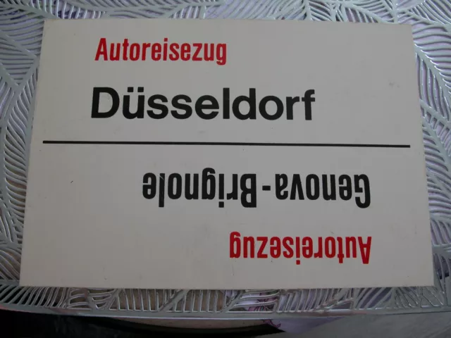 Zuglaufschild  Autoreisezug Düsseldorf / Genova-Brignole/Milano BV / Bolzano Boz