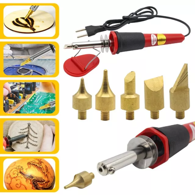 Soldering Iron Head Set Wood Burning Pen Kit Stencil Pyrography Marking