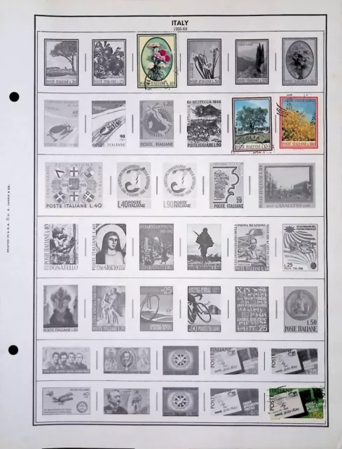 Used Italy Postage Stamps Hinged on Harris Album Page 1966-1970