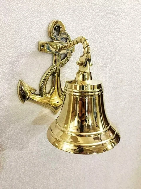 Cloche Murale Fonctionnelle Cloche Nautique En Laiton Poli 22,9 Cm - Décoration Maritime - Son Cristallin - Support Mural Inclus Cloche Vache