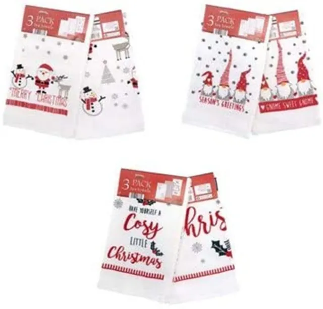 3 Pack Christmas Corner Festive Kitchen Tea Towels 100% Cotton Santa Tweet-Mas