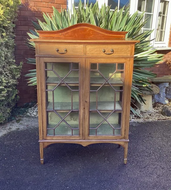 Antique Edwardian Inlaid Glass and Mahogany Display Cabinet