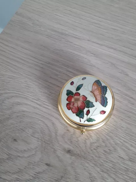 Vintage Metal Pill Box with Floral Lid