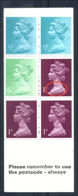 GB 1977 Machin 10p June 77 booklet r2/2 blue dots on shoulder unmounted mint g