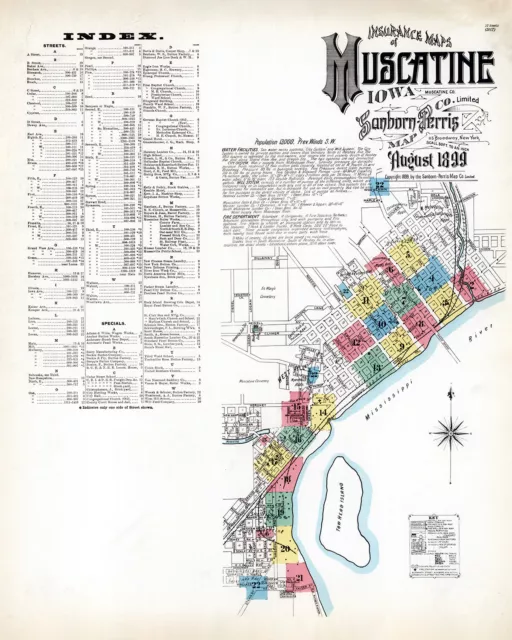 1899 Map of Muscatine Muscatine County Iowa
