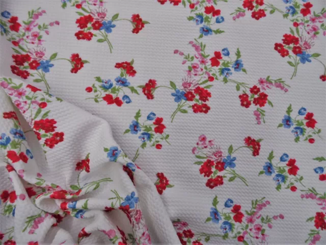 Bullet Printed Liverpool Textured Fabric Stretch White Red Blue Green Floral V43