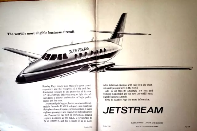 1966 Original Print Advert Ad Vintage Hp.137 Jetstream Light Aircraft
