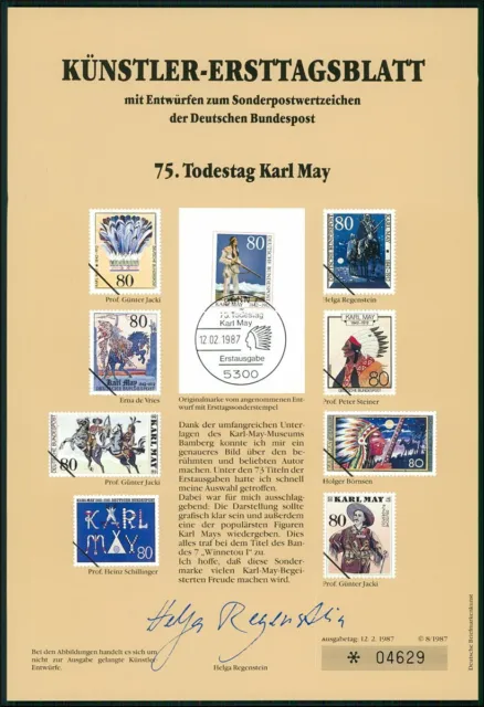 Germany Art-Sheet 1987/08 Karl May Winnetou Indians Horses Drafts!!