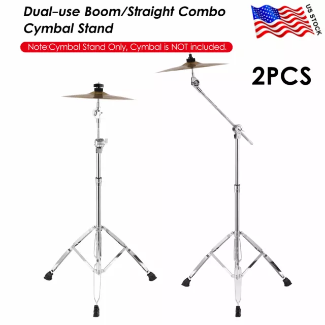 2 Pack Cymbal Straight Boom Stand Double Braced Heavy Duty Percussion Holder