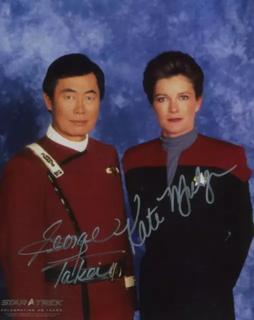 Kate Mulgrew & George Takei Autogramm Star Trek Raumschiff Enterprise Autograph