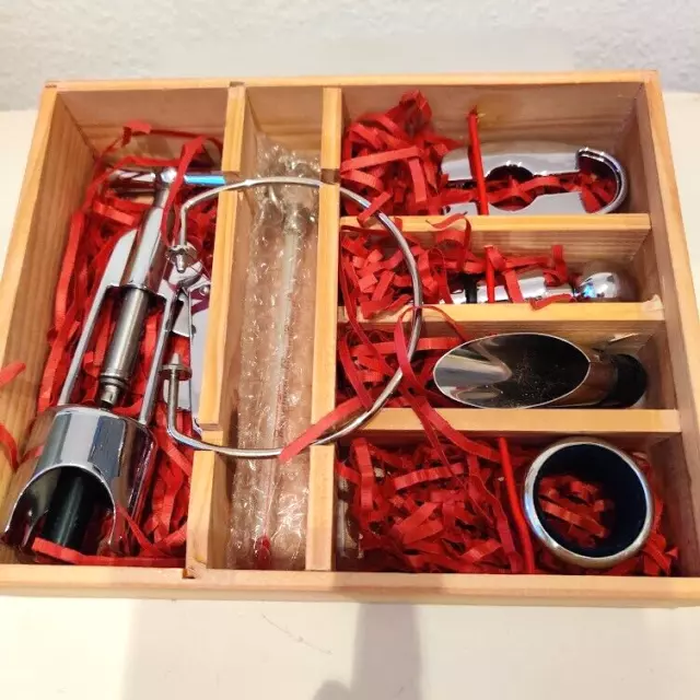 Korkenzieher Geschenkbox, Sommelier Set, Wein Set in Holzbox, 7 Teile  NEU